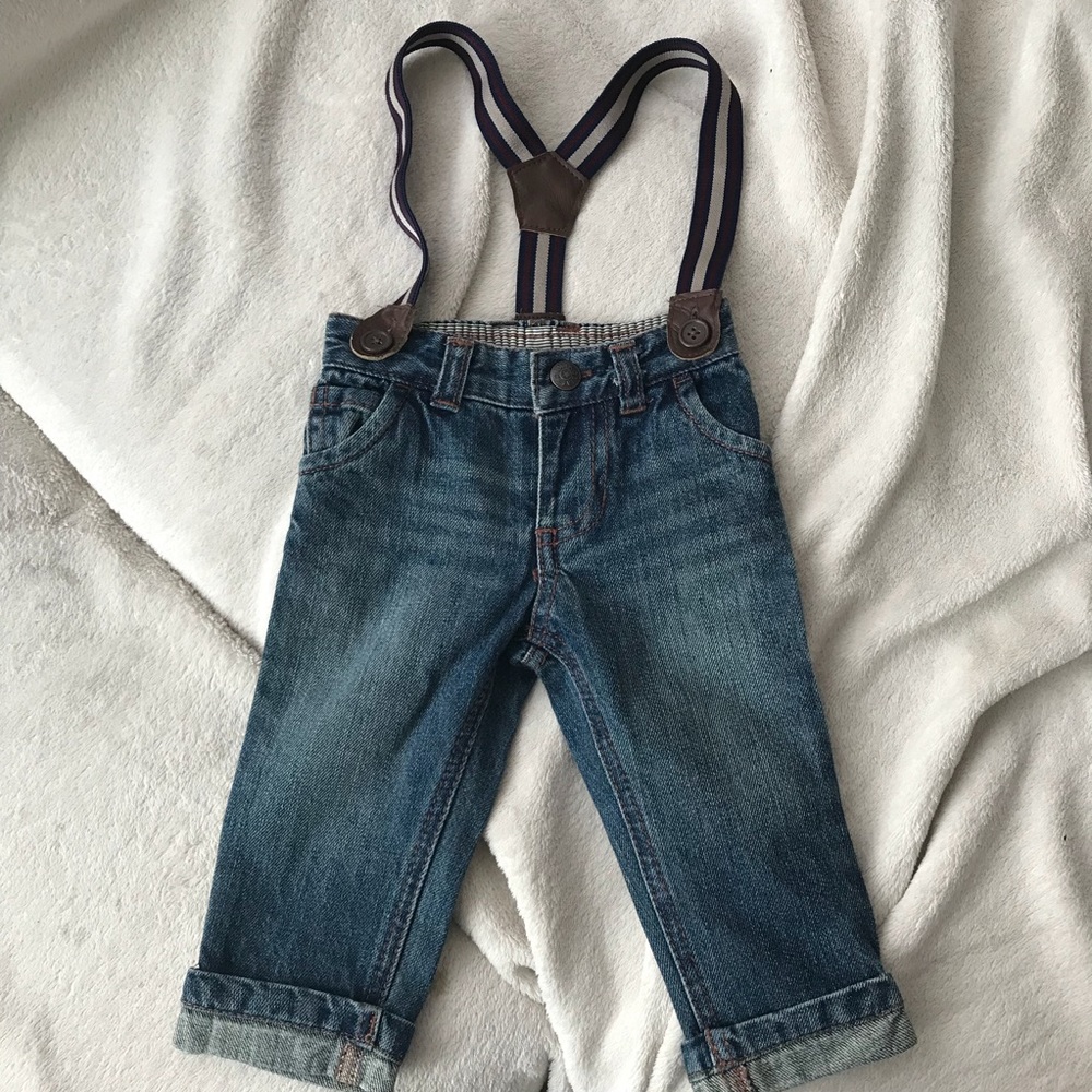 Cute infant boy jeans n suspenders